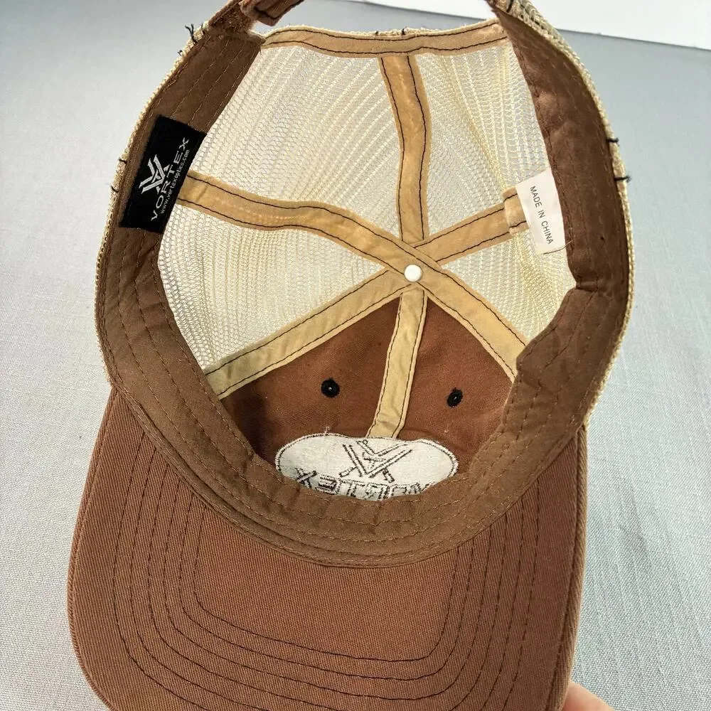 Vortex Optics Brown Mesh Trucker Hat Distressed Hunting Outdoor Cap OSFA